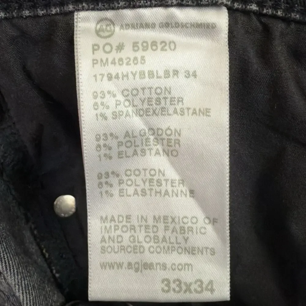 AG Adriano Goldschmied Jeans Mens 33x34 Black Everett Slim Straight Denim Pants